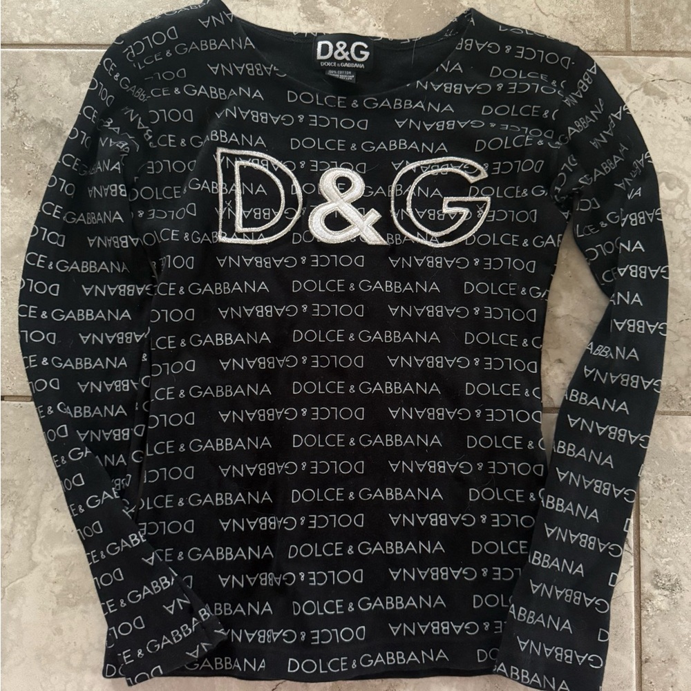 Dolce & Gabbana Black Top with White Logo Pattern